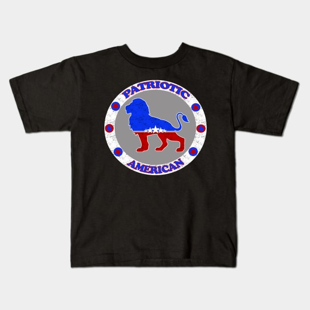 USA Patriotic American Lion Red White and Blue Courage and Strength Kids T-Shirt by DesignFunk